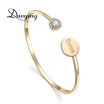 

Duoying Zircon Bracelets Custom Name Gold Color Love Cuff Bangles Personalized Engraved Monogram Disc Bracelet Jewelry for Gifts