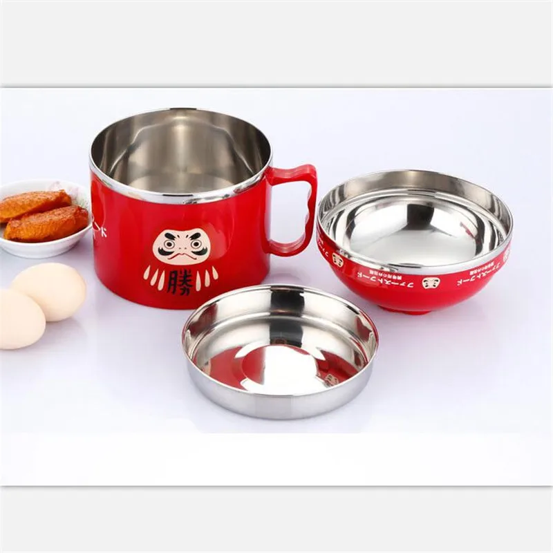 Мультяшная двухслойная лапша миска Bento Контейнер для обеда из нержавеющей стали