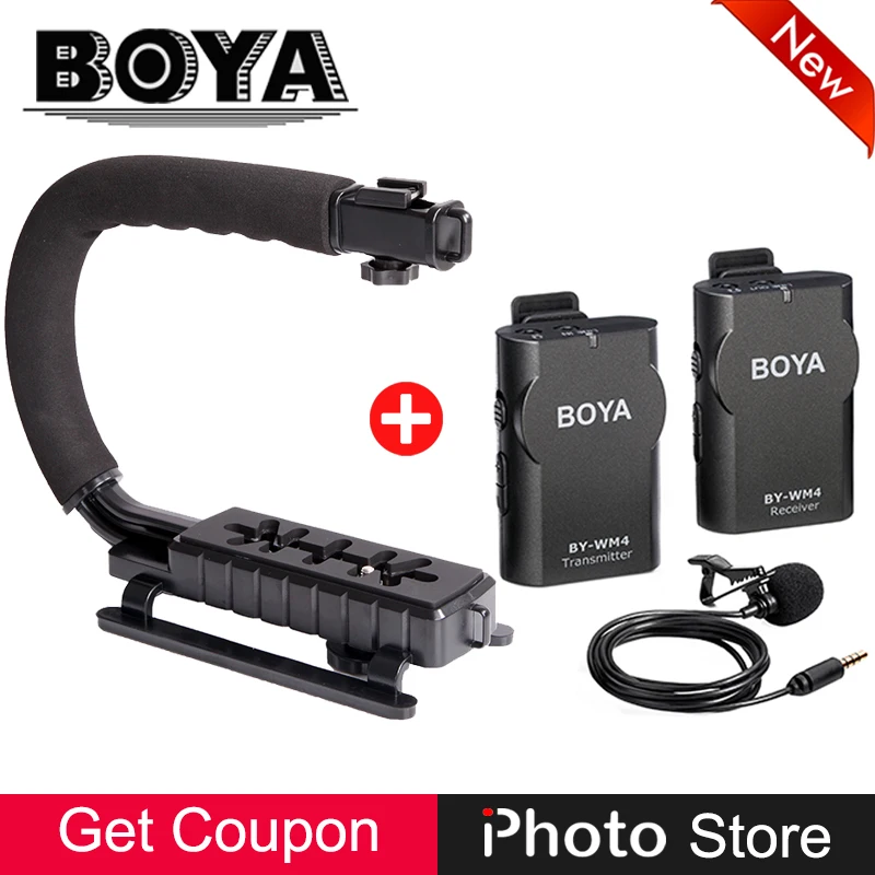 

iPhoto Wireless Lavalier Microphone + Handheld Grip U Shape Bracket Kit for Canon Nikon Sony DSLR Camera DV Camcorder Video Use