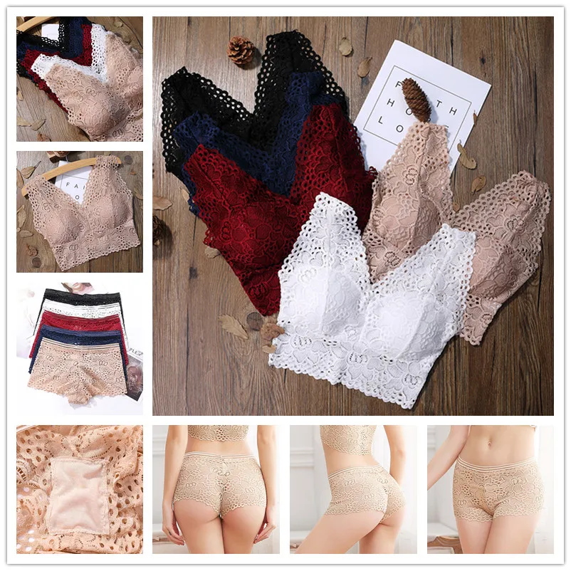 

Women Floral 3/4 Cup Lace Push Up Bra Set Sexy Lingerie Underwear Ladies Bralette Lace Deep V Women's Bra Panties Set