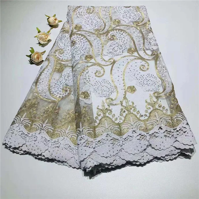 

African Lace Fabric 2019 Embroidered Nigerian Stones Laces Fabric High Quality French Tulle Lace Fabric For Women(TS-12-18