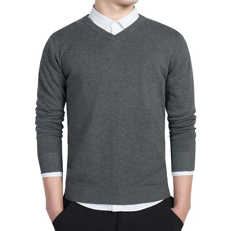 Простой Умный Повседневный пуловер высокого качества из чистого хлопка с длинным рукавом Sim Fit Мужской свитер размера плюс мужские свитера