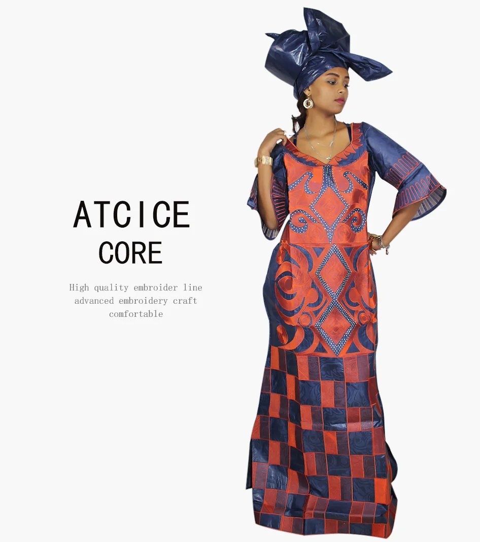 African Dresses For Woman Bazin Riche Computer Emboridery Plus Size Long Dress With Scarf A023 african robe