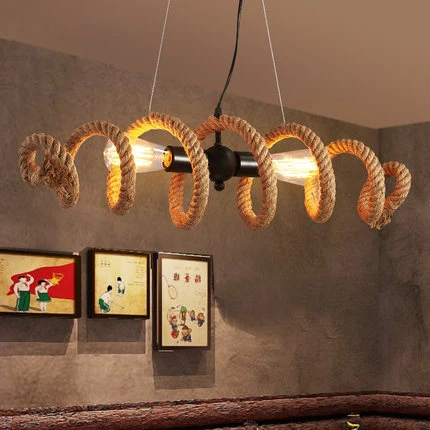 

Loft Led E27 Edison Bulb, Wrought Iron pipe Hemp Rope Pendant or Ceiling Lamp Retro Bar Cafe American Country industrial Light