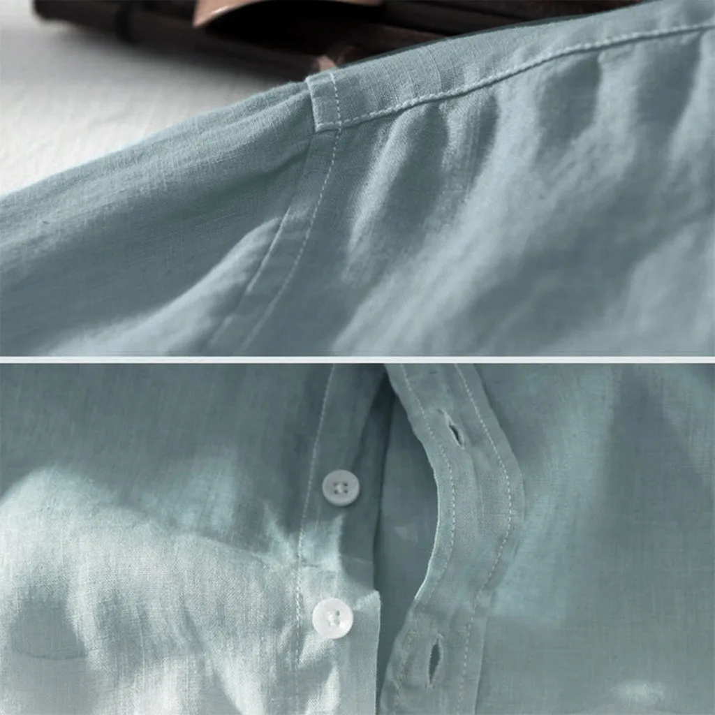 Рубашки для мужчин летние классные тонкие дышащие с отворотом воротник Висячие окрашенные градиент винтажный хлопок узор Повседневная рубашка плюс размер
