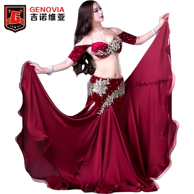 Trajes profesionales de danza del vientre para mujer, trajes elegantes de danza Oriental, Top cuentas de danza del vientre, sujetador, falda larga, traje - AliExpress