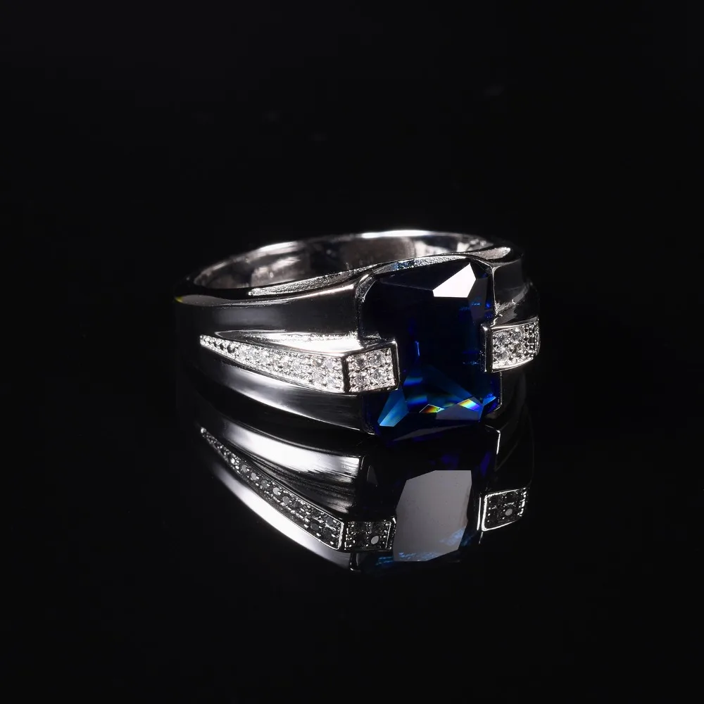 КЛАССИЧЕСКИЕ СЕРЕБРЯНЫЕ Квадратные Кольца с голубым сапфиром 925, вечный коктейль, обручальное кольцо для мужчин, Женские Ювелирные изделия для мальчиков, размер 8-13