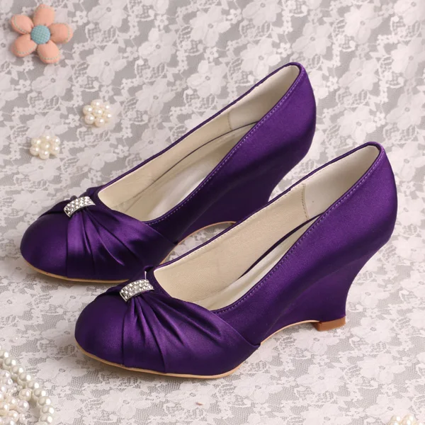Hot Jual Purple Satin Bridal Pernikahan Wedge Sepatu Wanita