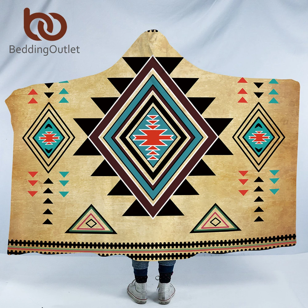 BeddingOutlet Geometric Hooded Blanket Aztec Sherpa Fleece Wearable