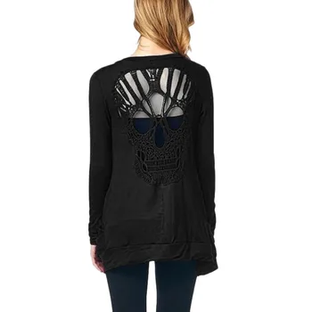 

Back Skull Hollow Out Women Sweaters Long Sleeve Cardigans Spring Summer Thin Cardigans Sexy Blusas Body Top
