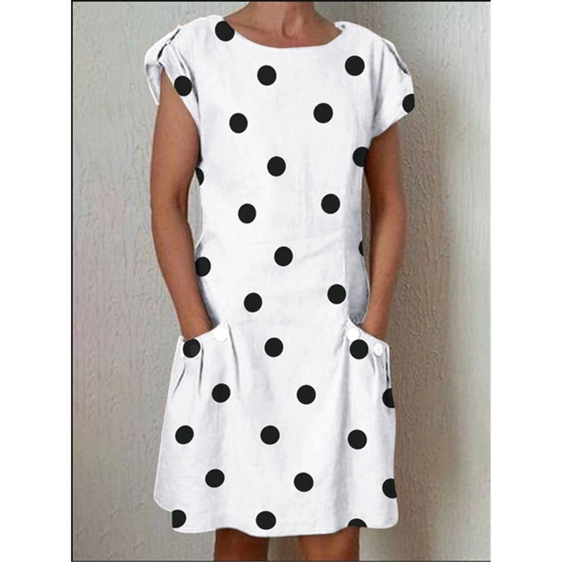 

LITTHING 2019 Torridity Women Dress Dot Boho Dress feminine Casual O-Neck Pocket Dress Plus Size Dress vestidos