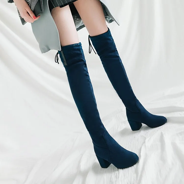

Big Size 11 12 13 14 15 16 17 Europeans and Americans with round head, thick heel and high heel slim boots