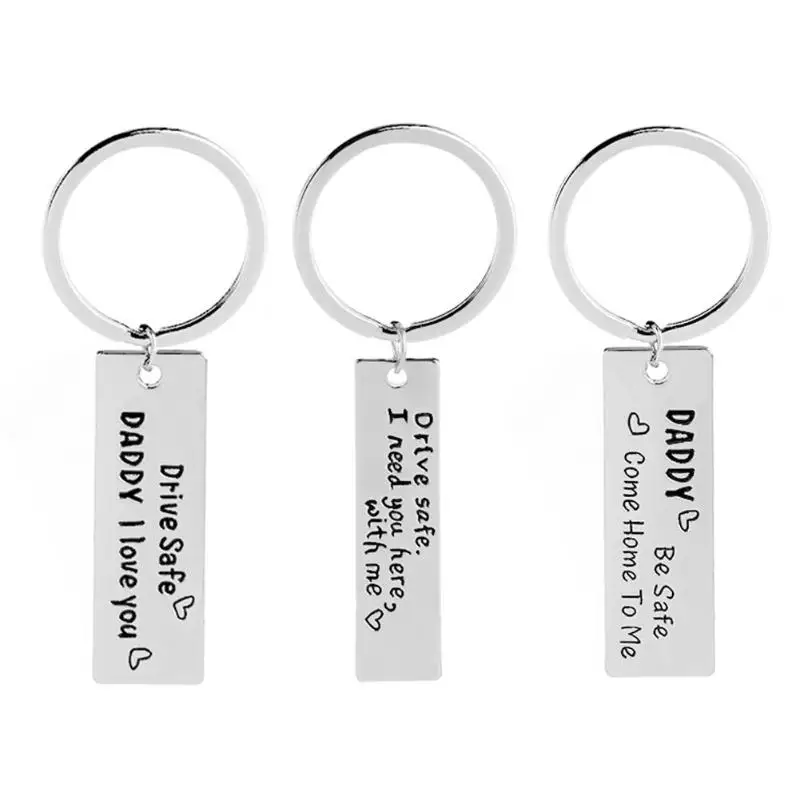 

Fashion Letter Print Key chain Pendant Charm Square Shape Keychain Stainless Steel Key Ring Jewelry For Father's Gift