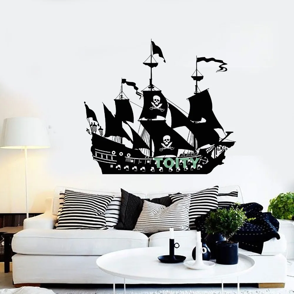 Us 13 94 25 Off Vinyl Wall Decal Pirate Ship Boat Sail Ocean Sea Style Sticker Home Interior Design Art Murals Nursery Bedroom Decor H57cmxw66cm In