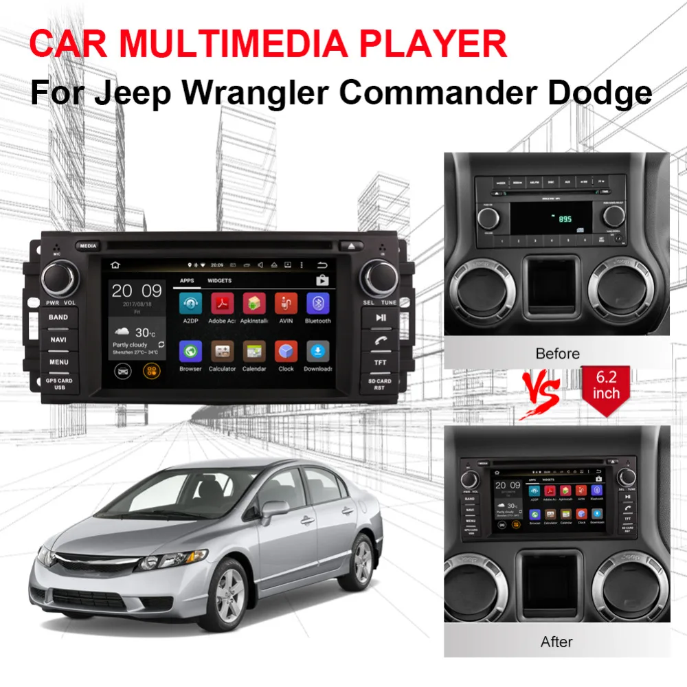 Android 8 0 Восьмиядерный 4 Гб RAM автомобильный DVD CD плеер для Jeep Wrangler Commander Dodge Chrysler