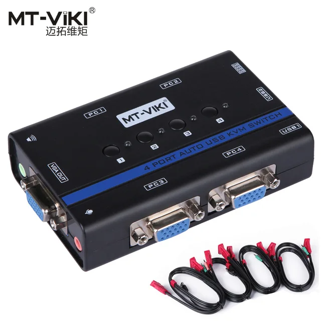 MT VIKI 4 Port Auto VGA USB KVM Switch Hotkey PC Selector