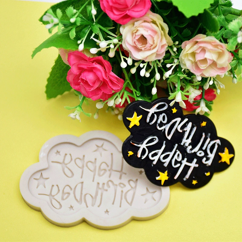 

Happy Birthday pattern Silicone Mold Bakeware cake decorating Chocolate Mold Silica Gel Mold DIY Cloud shaped Fondant Cake Mold