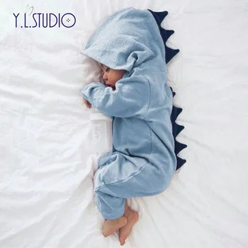 

2018 New Baby Dinosaur Jumpsuit Spring and Autumn Boy Cartoon Overalls Long Toddler Girl Romper with Hat 1st Baby Birthday Gift