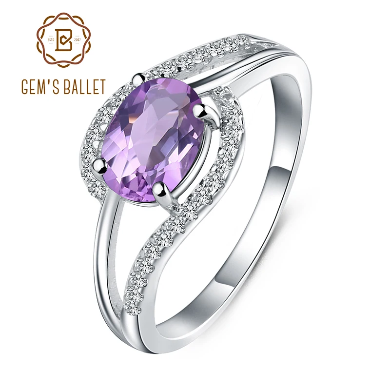 GEM'S BALLET 1.30Ct натуральный фиолетовый аметист драгоценный камень кольцо 925 пробы серебряные Свадебные обручальные кольца для женщин хорошее ювелирное изделие