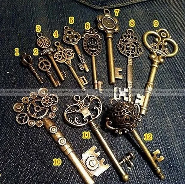 200 Antique Vtg old look skeleton key lot pendant steampunk DIY Craft Charms NG8 