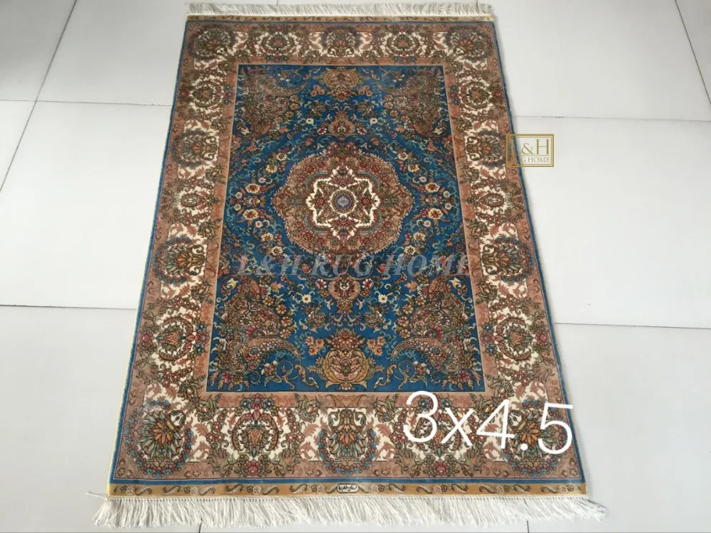 3'x4. 5' 230 линии ручной работы Шелковый Восточный персидских Ковры ручной ковер из шелка для украшения дома