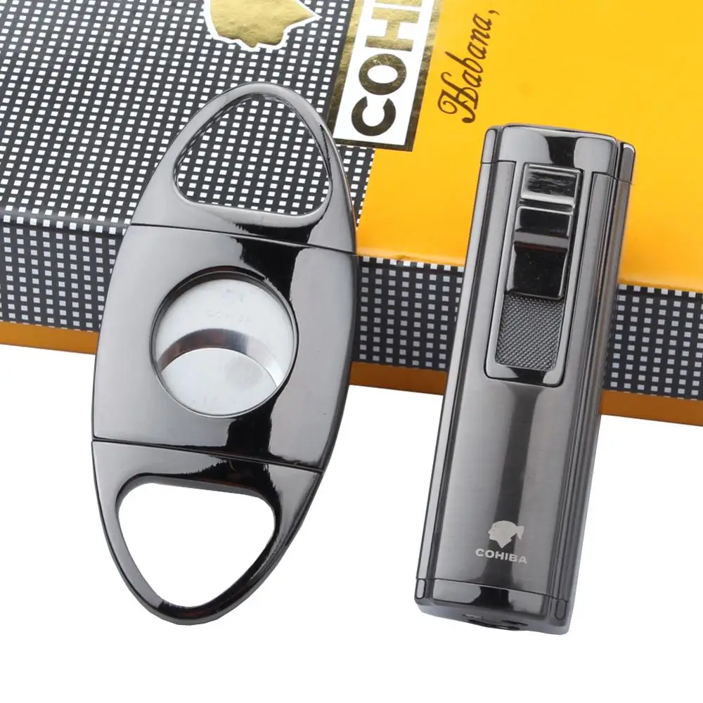 COHIBA зажигалка для сигар Карманный ветрозащитный 3 факел газовые зажигалки металл