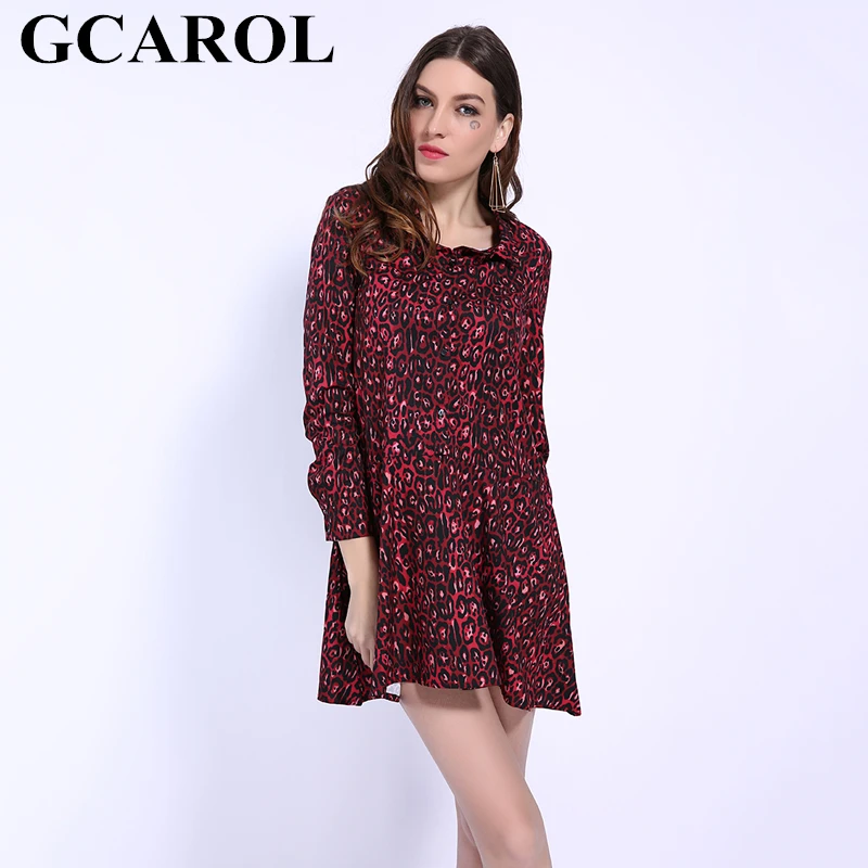 GCAROL 2019 Ранняя весна Красный Леопард цветочный мини платье отложной воротник элегантный сладкий OL рубашка плиссированные уличное платье