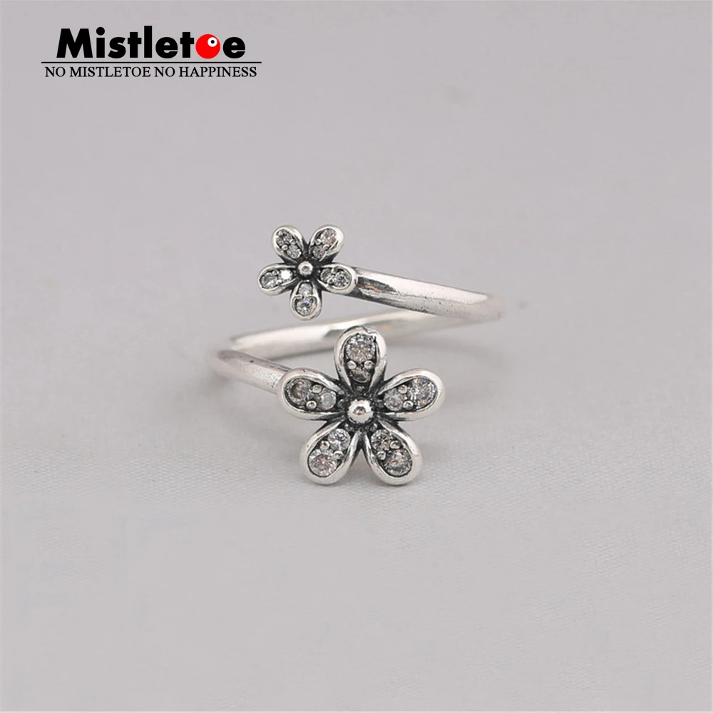 Genuine 925 Sterling Silver Dazzling Daisies, Clear CZ Ring Women ...