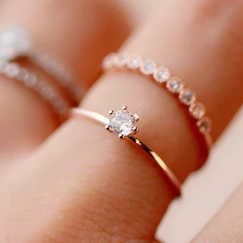 

Fashion Rose Gold Color Wedding Rings For Women Luxury Cubic Zirconia Ring Copper Finger Rings Jewelry Adjustable Size