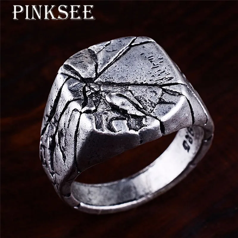

PINKSEE Retro Individuality Signet Shape Ring Cool Punk Bar Party Men Personality Stainless Steel Jewelry
