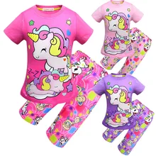Детская одежда Детские пижамы с рисунками животных пижамы с единорогом для девочек шорты с короткими рукавами костюм из двух предметов для детей от 3 до 10 лет