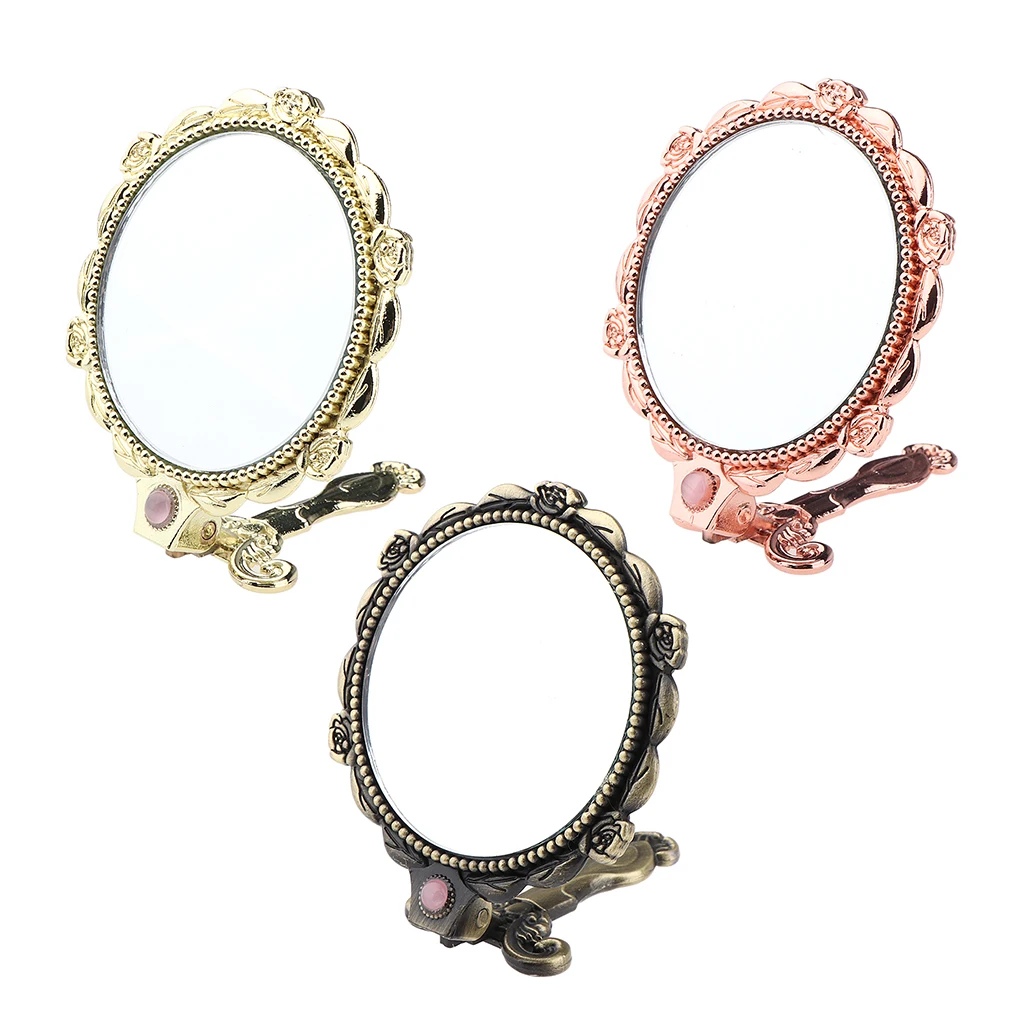 Foldable Antique Women Girls Handheld Makeup Mirror Cosmetic Compact Travel Portable Vanity Round Mirrors