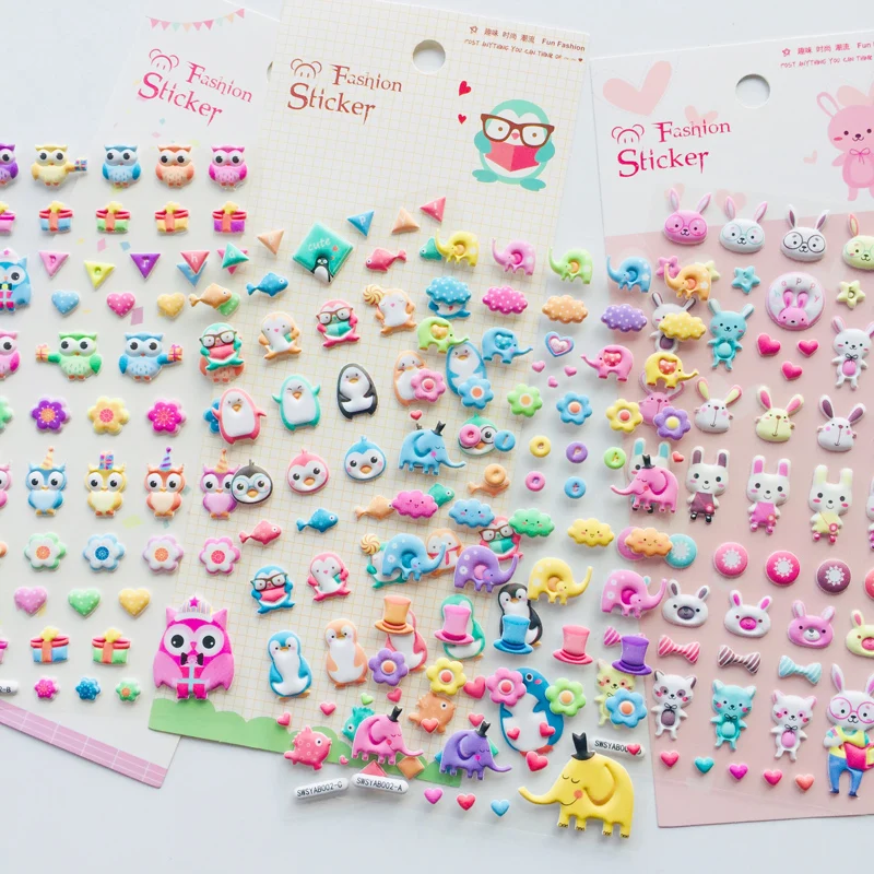 

1 Sheet Kawaii Owl Rabbit Penguin Elephant Bubble Adhesive DIY Sticker Notebook Album Decoration Stickers Label Sticker