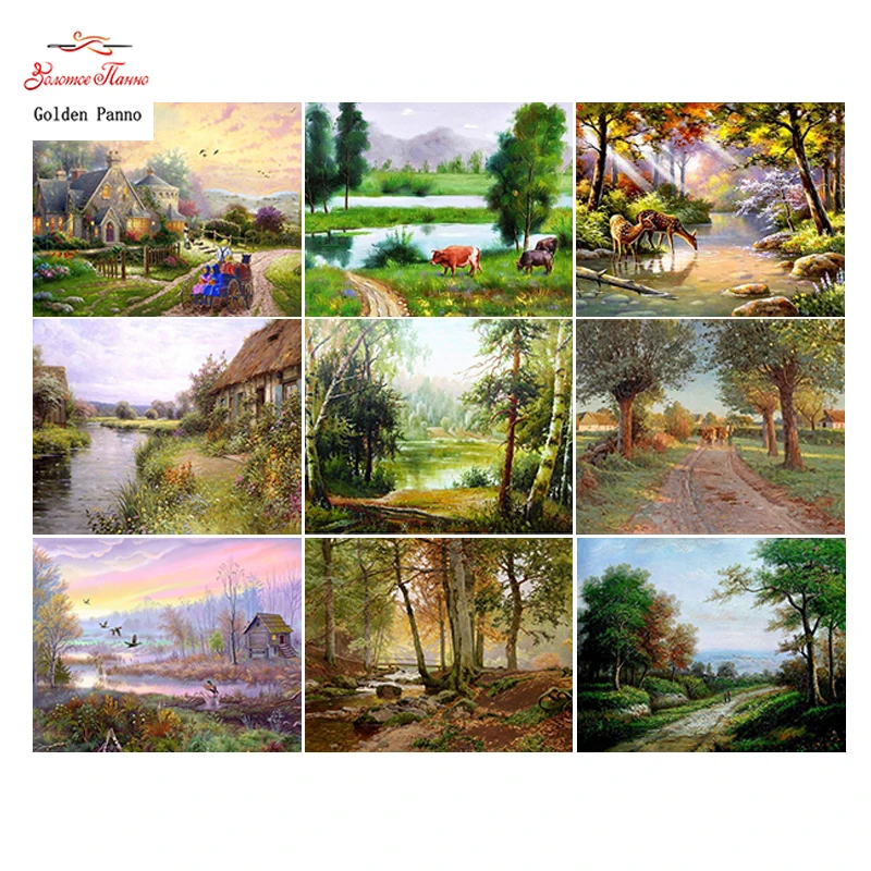 

Golden Panno,Needlework,DIY DMC Cross stitch,Sets For Embroidery kits,Precise unprinted scenic Patterns Counted Cross-stitching