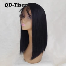Короткие прямые волосы, черный Боб, кружевные передние парики, Детские волосы, натуральные волосы, синтетические парики на кружеве, бесклеевые парики на кружеве