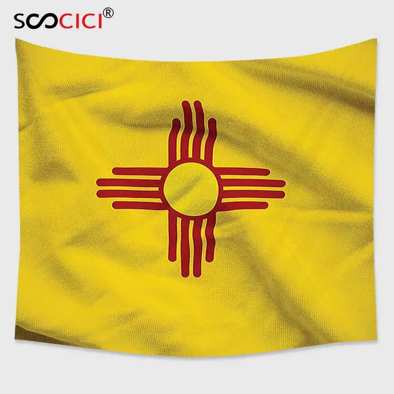 Cutom Tapestry Wall Hanging American Decor Collection New Mexico of United States Flag Sun Symbol the Zia on a Field Waving | Дом и сад