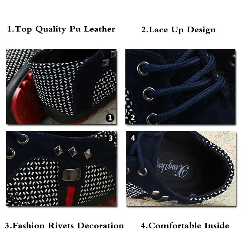 LIN KING Plus Size Pu Leather Shoes For Men Lace Up Flats Casual Shoes Soft Sole Loafers Moccasins Comfortable Man Driving Shoes