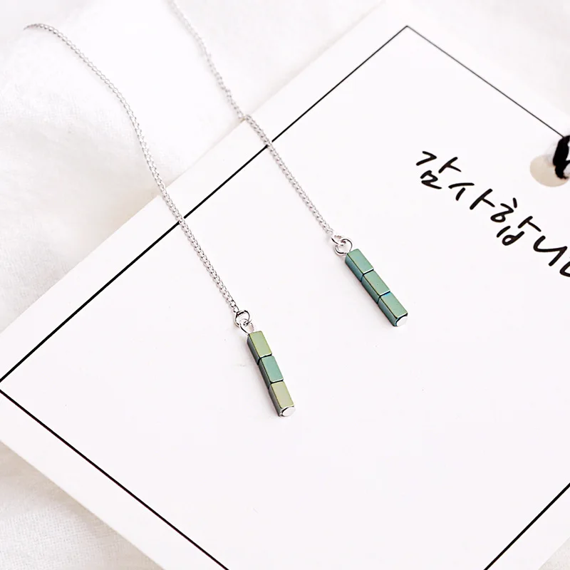 green square bar strip ear line 100% 925 Sterling silver Jewelry fashion Hypoallergenic dangle earrings gift charms