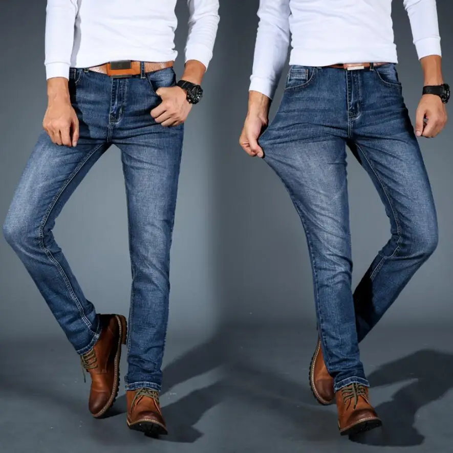 Discount 2019 Mens Thin Light Jeans Summer New Business Casual Stretch Classic Denim Pants Slim Fit Straight slim fit Trousers 28-40