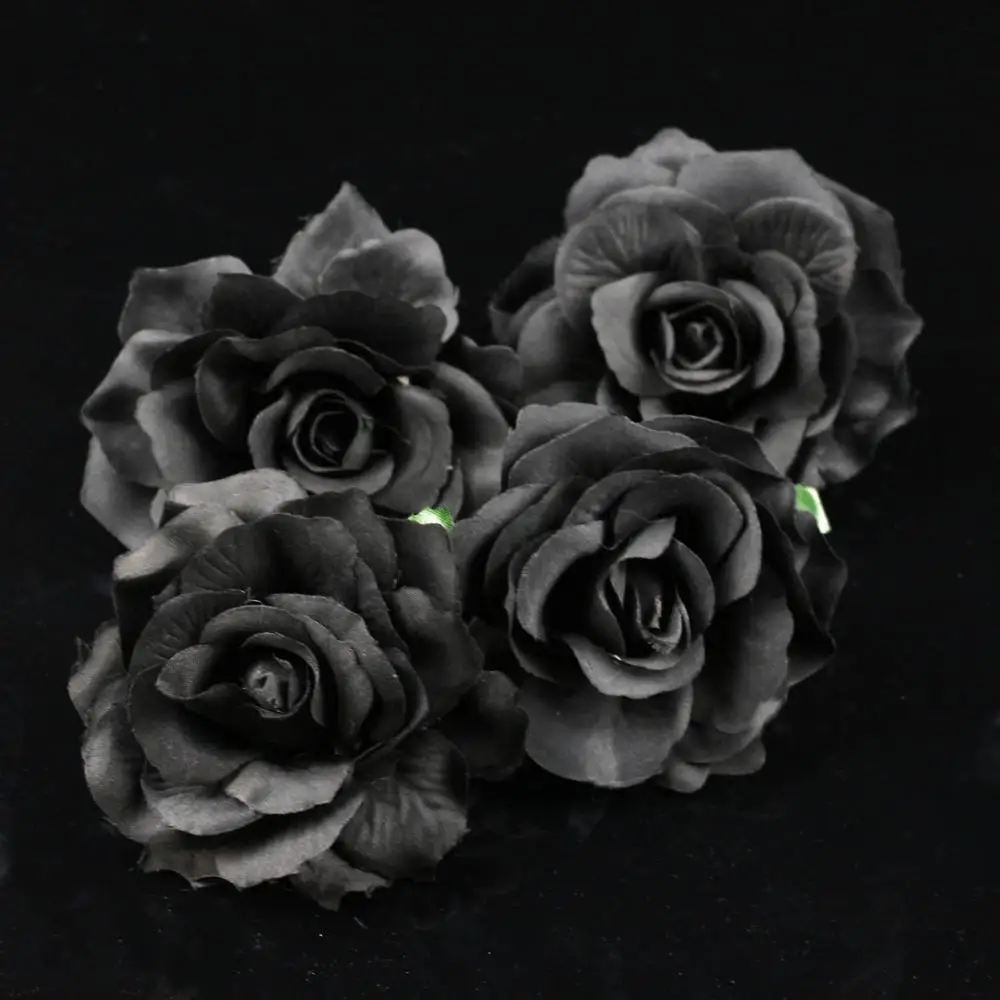 5PCS/lot Artificial Roses Flower Heads Bulk Velvet rose Wedding Black Rose Fake flowers Decoration High Quality