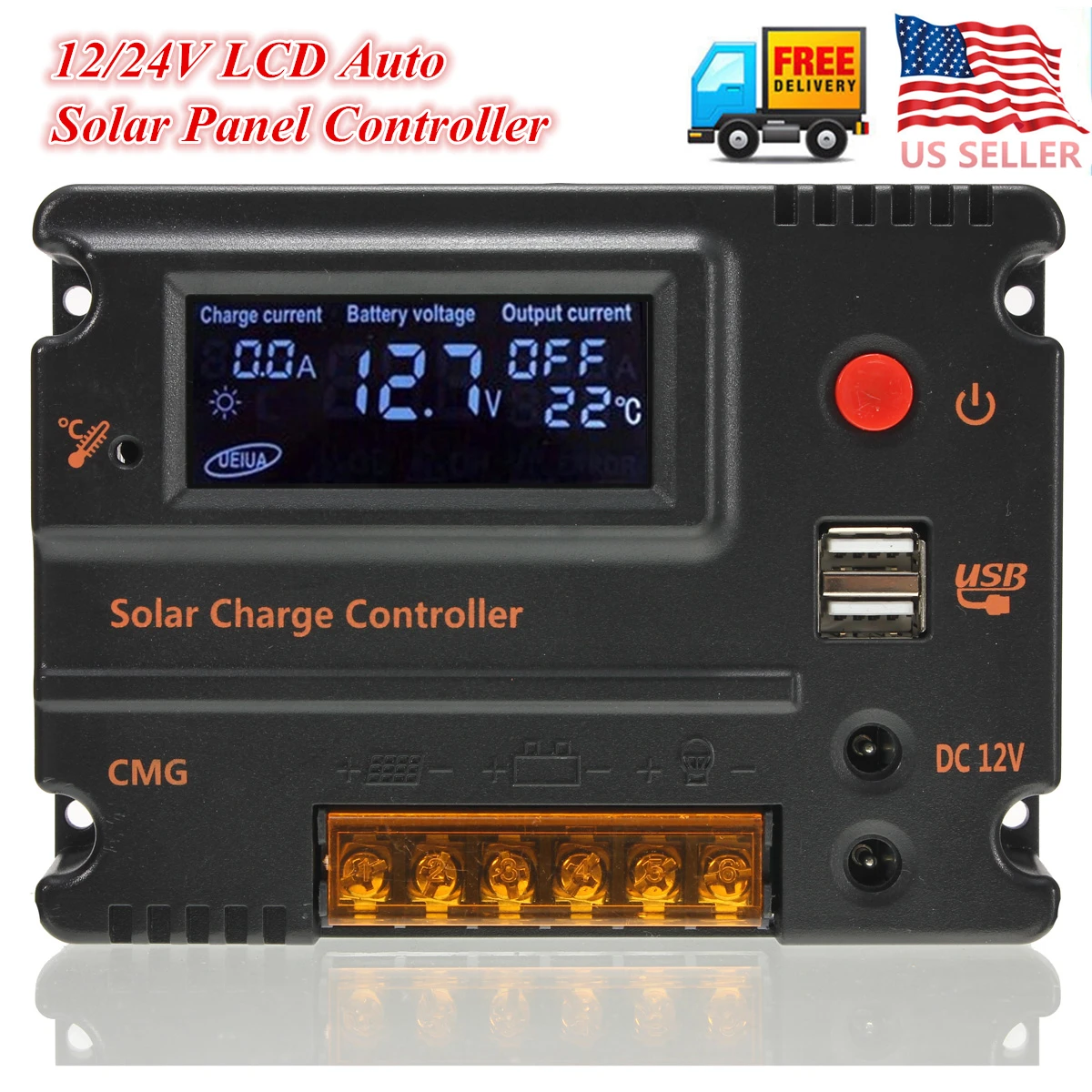 

10A 12V-24V LCD Display PWM Solar Panel Regulator Charge Controller USB