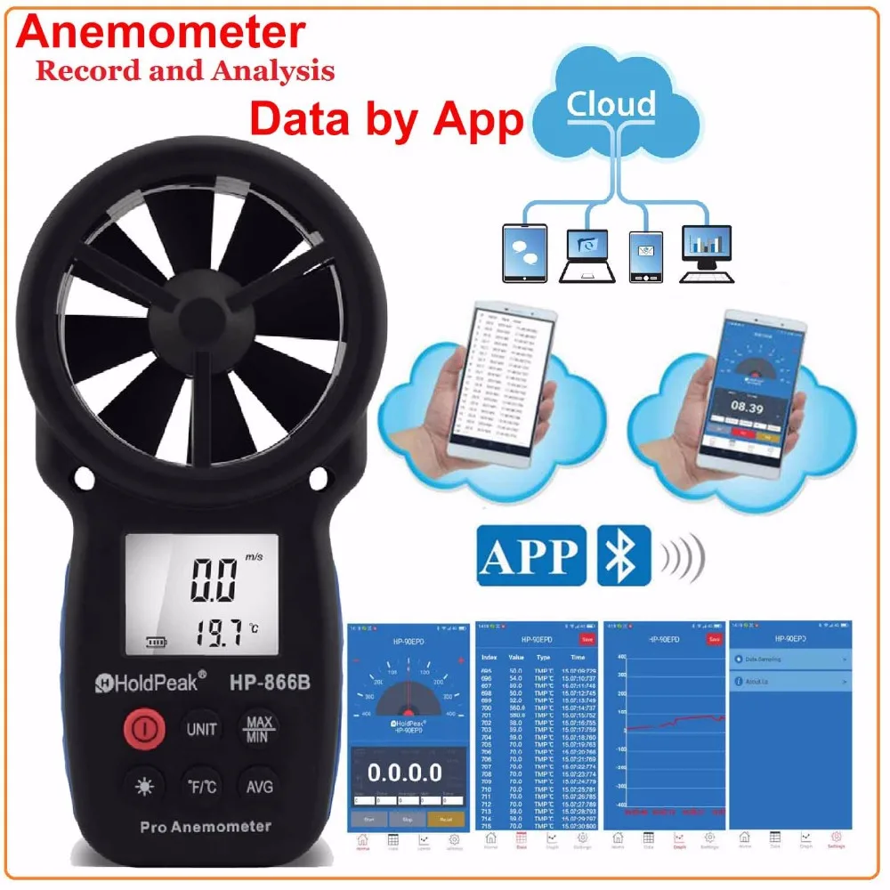 HOLDPEAK 866B APP Digital Anemometer With Mobile APP THE BEST Wind Speed Meter Measures Temperature Wind