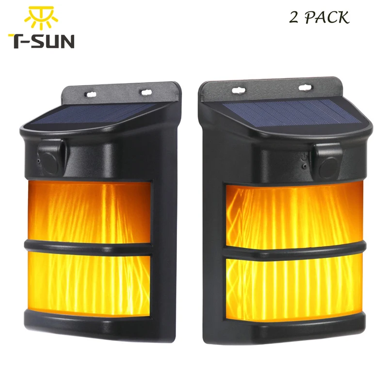 

T-SUNRISE 2 Packs Flame Wall Lamp LED Solar Light Waterproof IP44 Outdoor Sensor Light Garden Courtyard Decor Fence Light