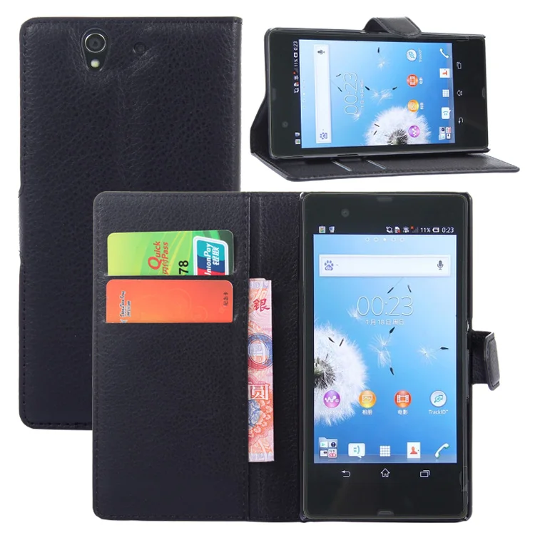 

Litchi Texture Leather Case for Sony Xperia Z L36H C6603 C6602 Flip Cover Case Wallet Stand Style With Card Slot