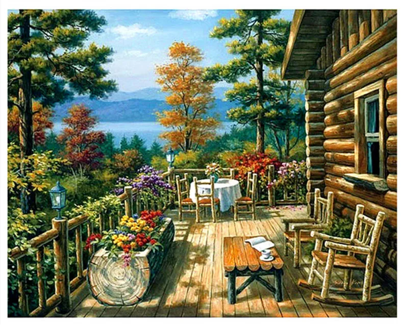 New 5D DIY Diamond Painting House Sea Embroidery Full Square Diamond