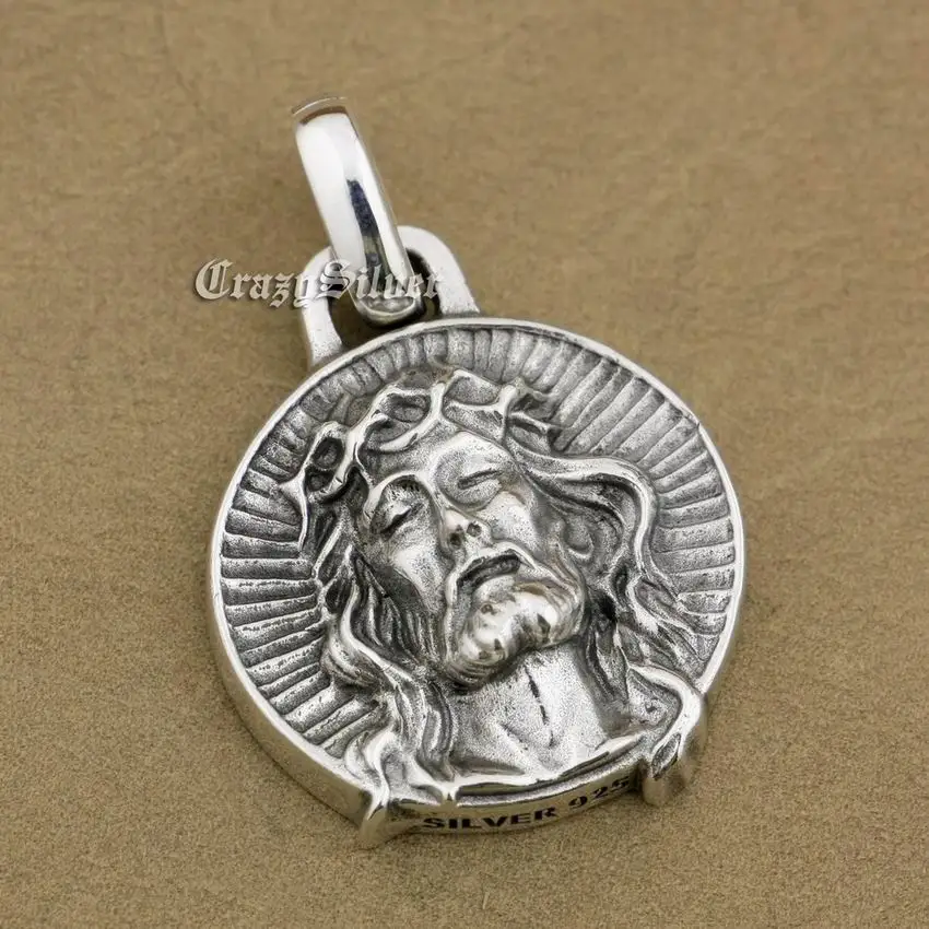 LINSION 925 пробы серебряный кулон в виде Иисуса Христа Байкер в стиле панк-рок TA39 - Окраска металла: Just Pendant