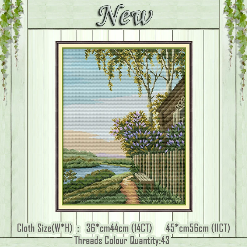 

Evening fence scenery decor diy painting counted printed on the canvas DMC 11CT 14CT kit Cross Stitch embroidery needlework Sets