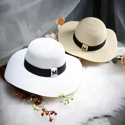 Дропшиппинг горячая Распродажа M письмо Seaeside солнцезащитные шляпы для женщин летние крупнозернистая солома шляпа складная пляжная обувь