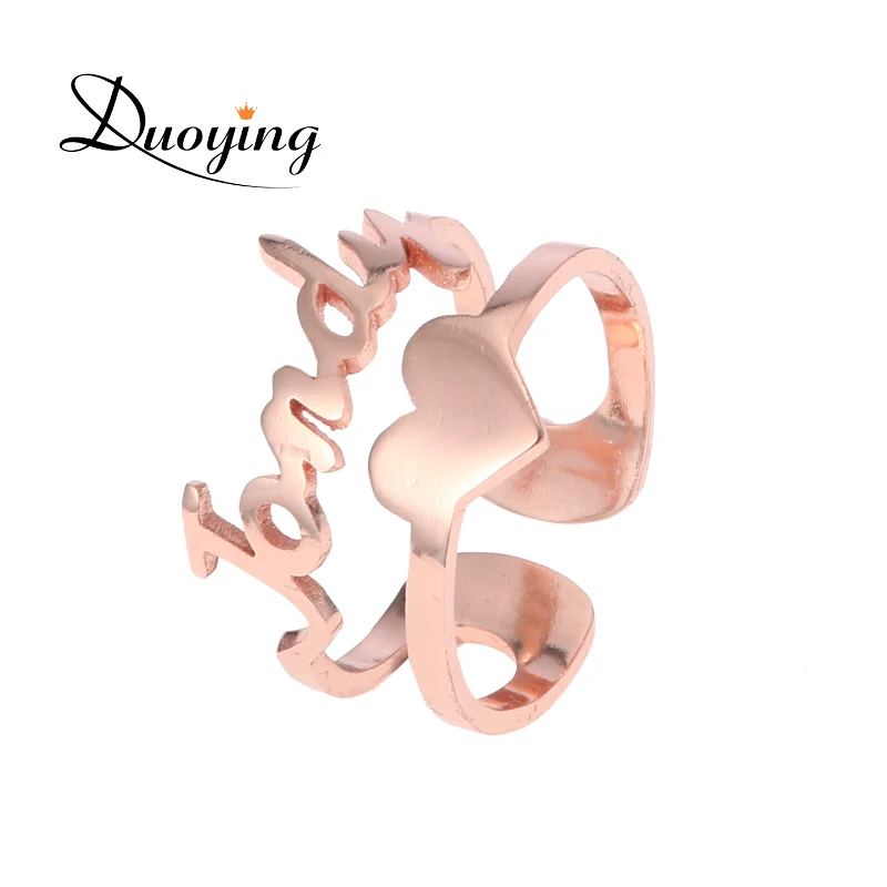 

Duoying Cut Out Custom Name Ring with Heart for Etsy Rose Gold Tone Double Line Stacking Love Ring Personalized Valentines Gift