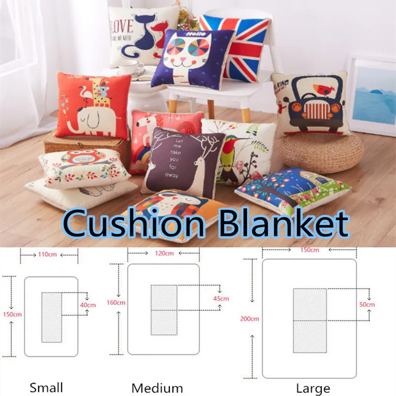 

1pc Cartoon Linen Sofa Cushion Blanket Office Chair Back Cushion Lunch Break Throw Blanket/Pillows Car Seat Cushion Summer Quilt